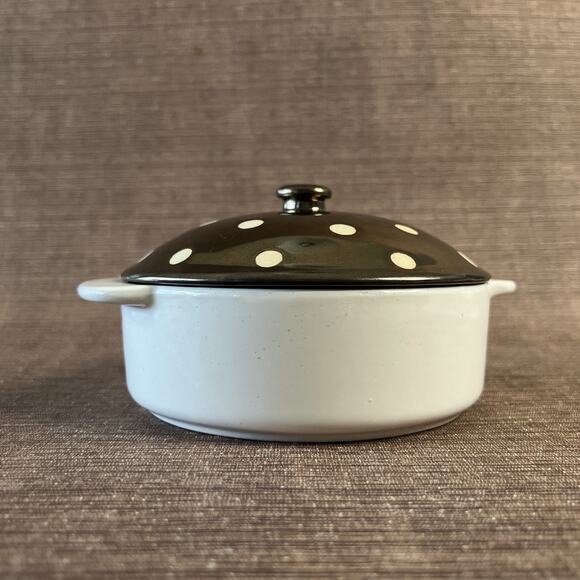 Ciroa “Celebrate Christmas” Brie Baker – Stoneware Cheese Dish – Bronze Lid dots - Picture 2 of 6